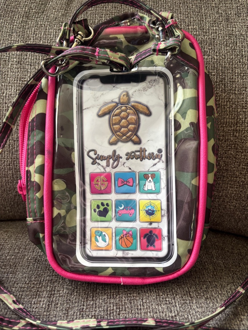 Simply Southern Camo Crossbody Phone Pouch with Pink Trim NWOT🏷️